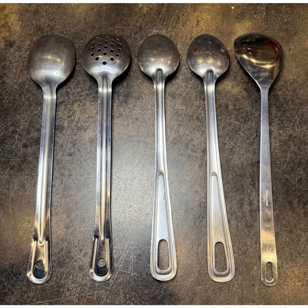 Set Of 5 Assorted 15 Inch Long Handle Serving Spoons Mixed Bundle