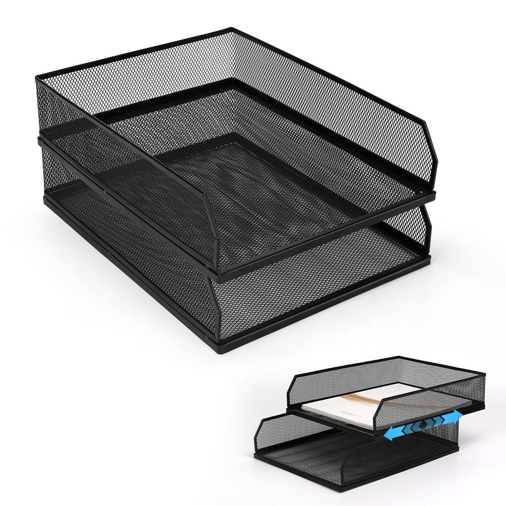 Stackable Paper Tray Desk Organizer, 2 Pack Letter File Tray, Wire Mesh Deskt...