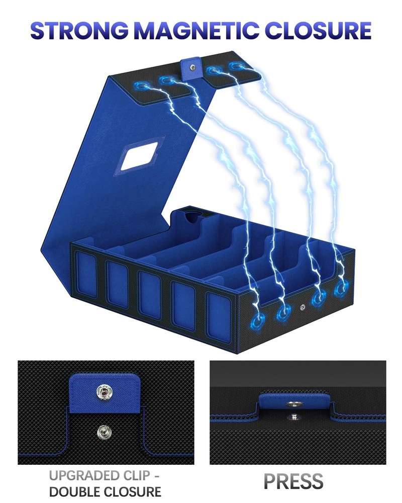 Trading Card Storage Box, 5 Row Deck Case with 4200+, Black & Blue