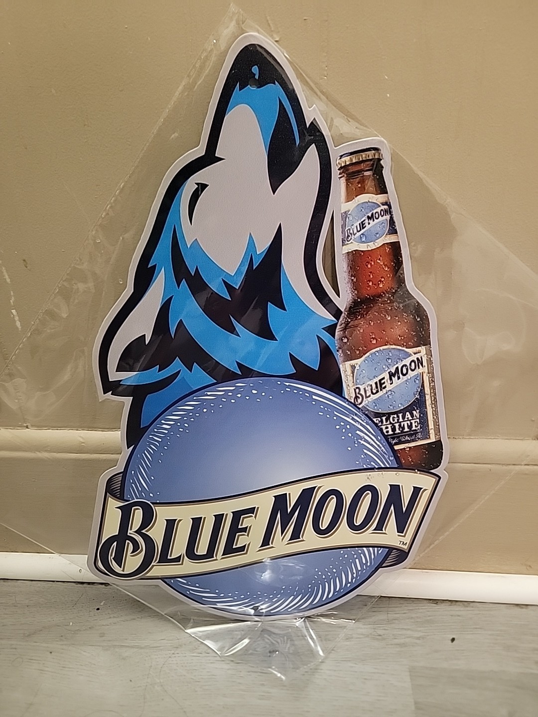 Blue Moon Beer Advertising Wolf Metal Sign Bar Man Cave Garage 16"× 11"