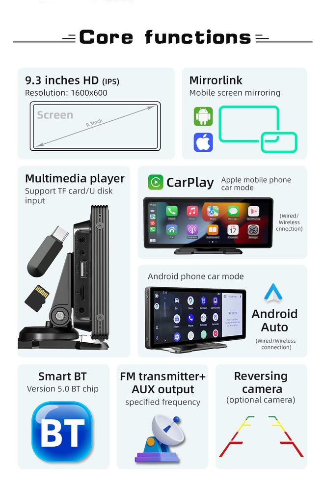 Car Radio MP5 Player Mirror Link Bluetooth AUX For Apple CarPlay Android Auto