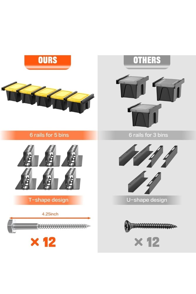 TORACK Garage 16\" Studs Ceiling Storage Rack, Overhead Tote Storage Rail System