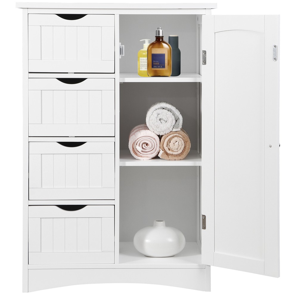 White Bathroom Storage Cabinet with Adjustable Shelf Floor Storage Cupboard