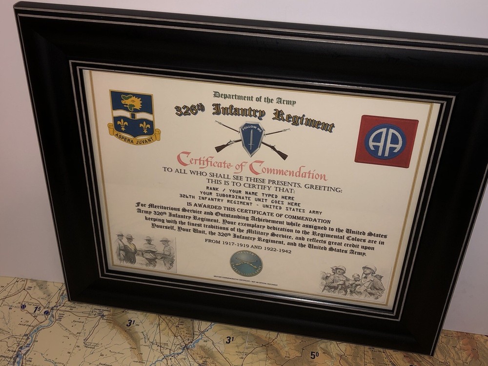 326TH INFANTRY REGIMENT / COMMEMORATIVE - CERTIFICATE OF COMMENDATION