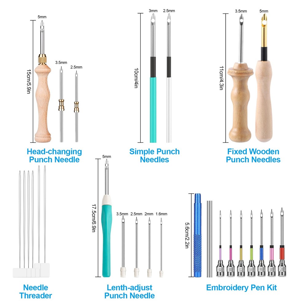 35x Punch Needle Kit Embroidery Starter Adjustable Needles DIY Tool Gift w/ Box