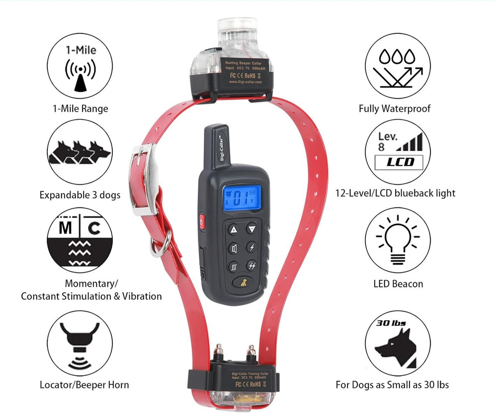 Dual Dog E-Collar Training & Beeper System Waterproof 1 Mile Range Rechargeable