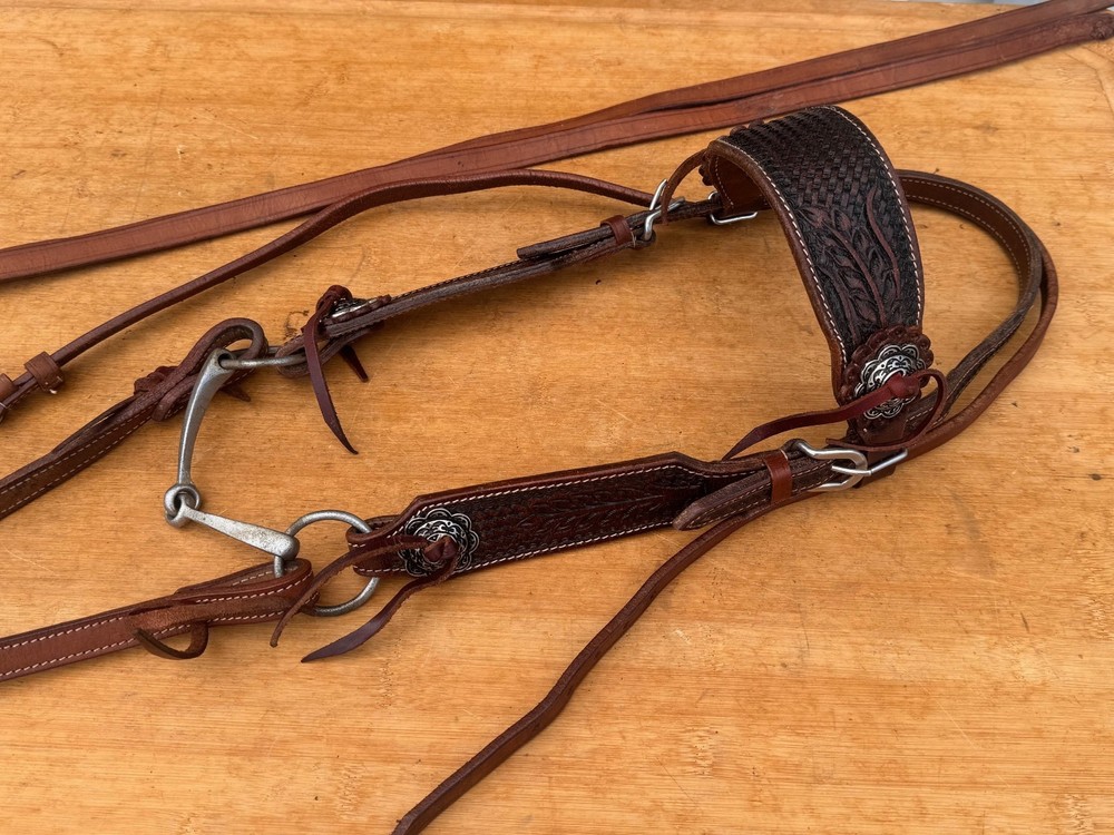 Ranch Pony Western Bridle w Fishback Never Rust Snaffle Bit & Split Reins