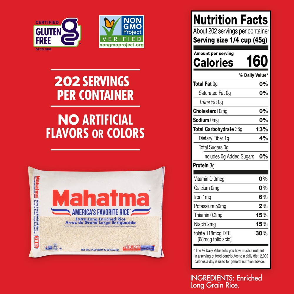 Enriched Extra Long Grain White Rice 20 lb Bag