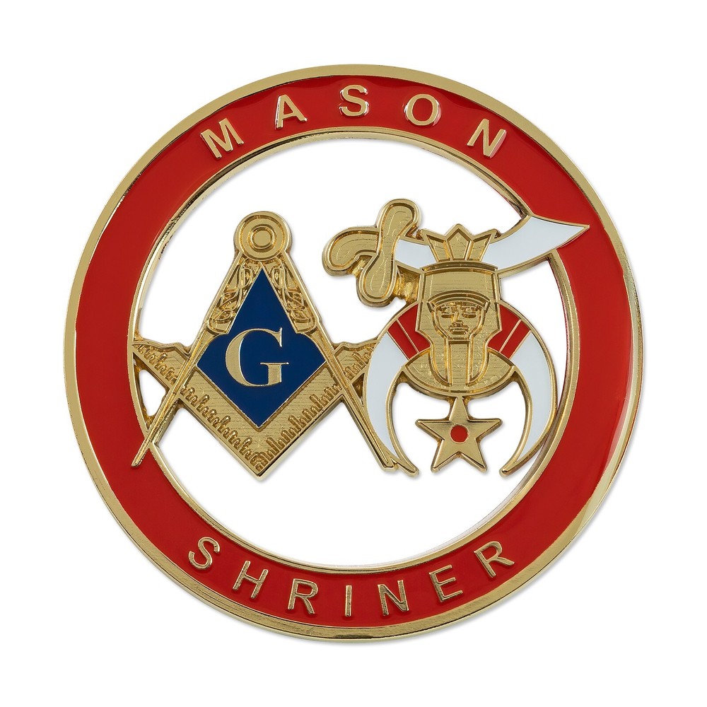 Mason Shriner Masonic Auto Emblem - Red & Gold