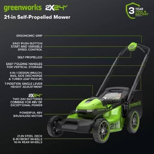 Greenworks POWERALL 3pc Combo Kit - 21" Lawn Mower 12" String Trimmer 320 CFM Le