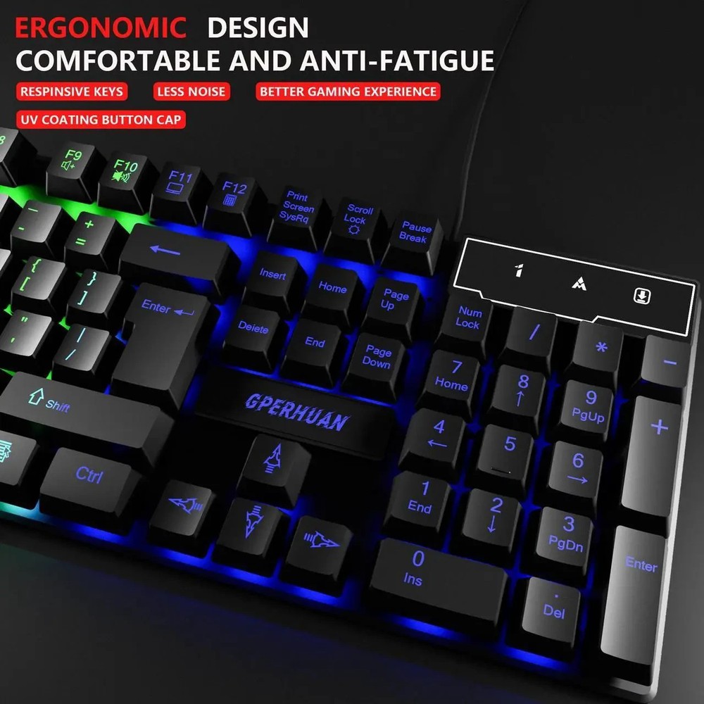 Wired Gaming Keyboard and Mouse Headset Combo,Rainbow LED Backlit Wired Keyboard