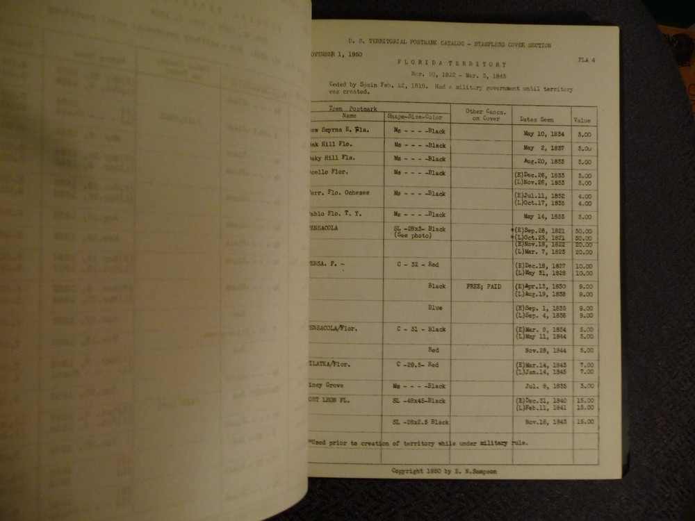 US Territorial Postmark Catalog By E.N. Sampson 1950 Used Condition SKU# 37910