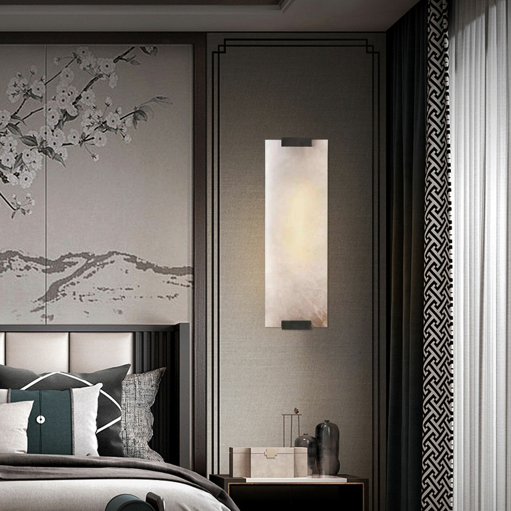 Hand-Carved Wall Lamp Rectangular Alabaster Wall Sconce Light Lighting Fixture