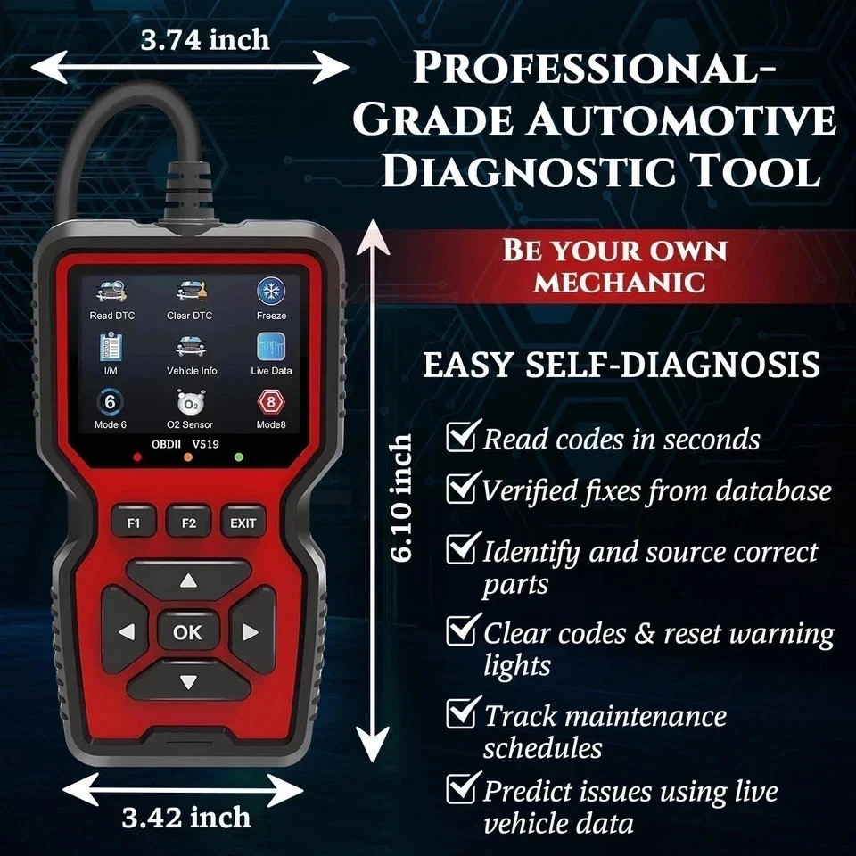 Professional OBD2 V519 Scanner - 2025 Upgraded OBDII + CAN Code Reader