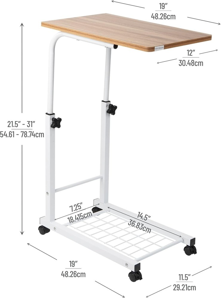 Height Adjustable Laptop Desk with Locking Wheels & Storage - Modern Elegance