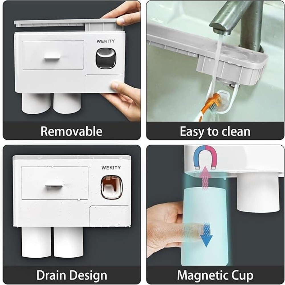 NEW Wekity Multifunctional Wall-Mounted Toothbrush Holder Automatic Toothpaste