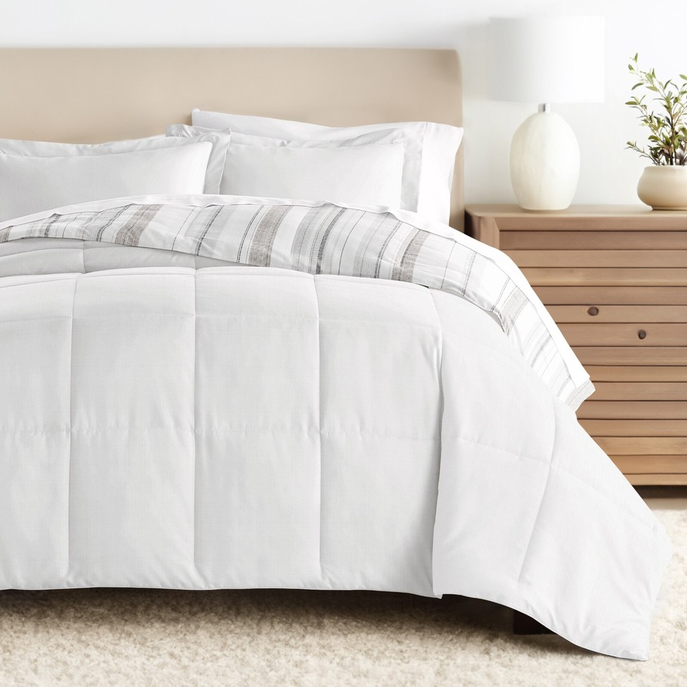 Kaycie Gray Striped Patterned Reversible Comforter Set