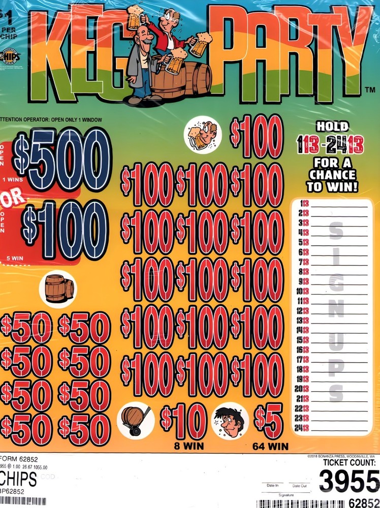 Pull Tab Tickets - Chip - Game - Pick Board - Keg Party - 3,955 ct