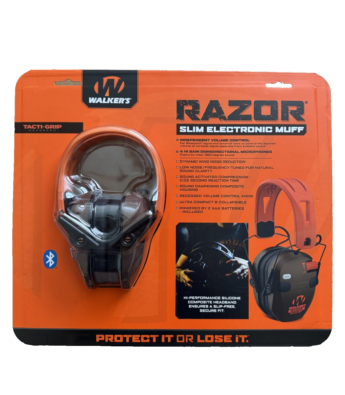 Walker's Razor Quad Bluetooth Tacti-Grip Slim Digital Muff Ear Protection | NEW