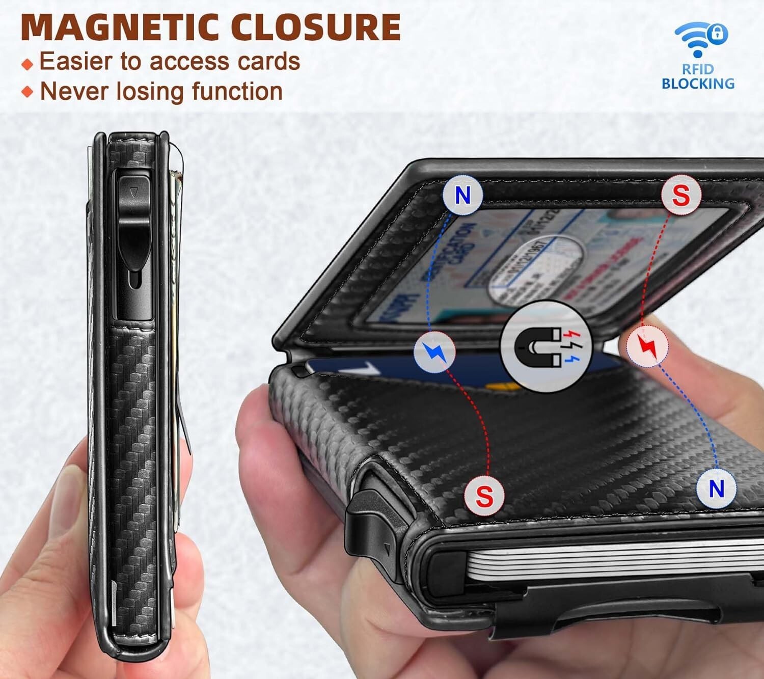 Slim Carbon Fiber Bifold Wallet with RFID Blocking Money Clip