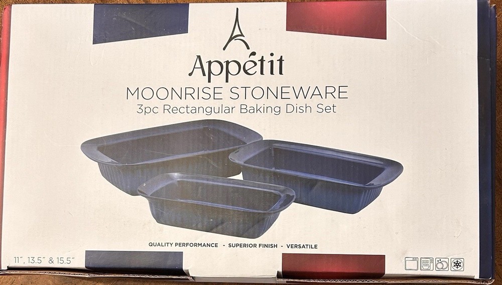 New Appetit Moonrise Stoneware 3-Piece Rectangular Baking Dish Set