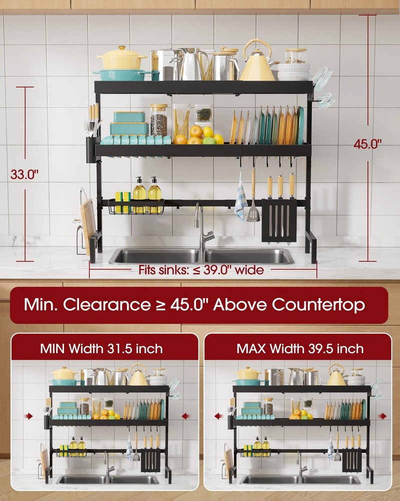 Maximize Kitchen Space - Expandable Over Sink Dish Rack 3 Tier