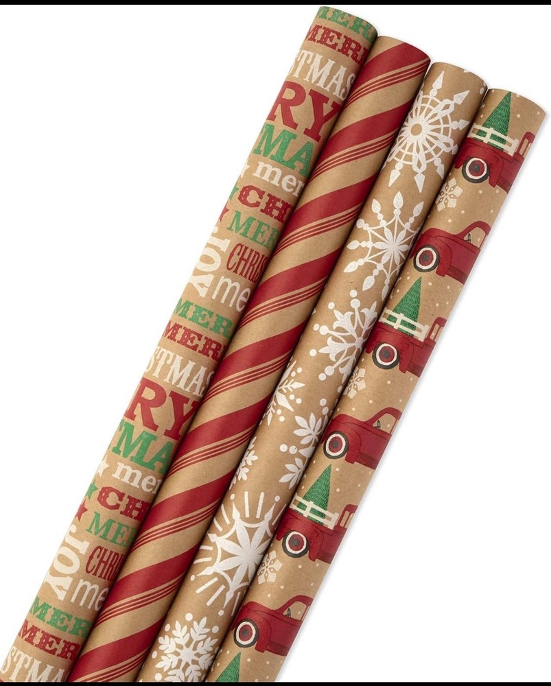 4 Hallmark Christmas Wrapping Paper Bundle with Cut Lines on Reverse 12