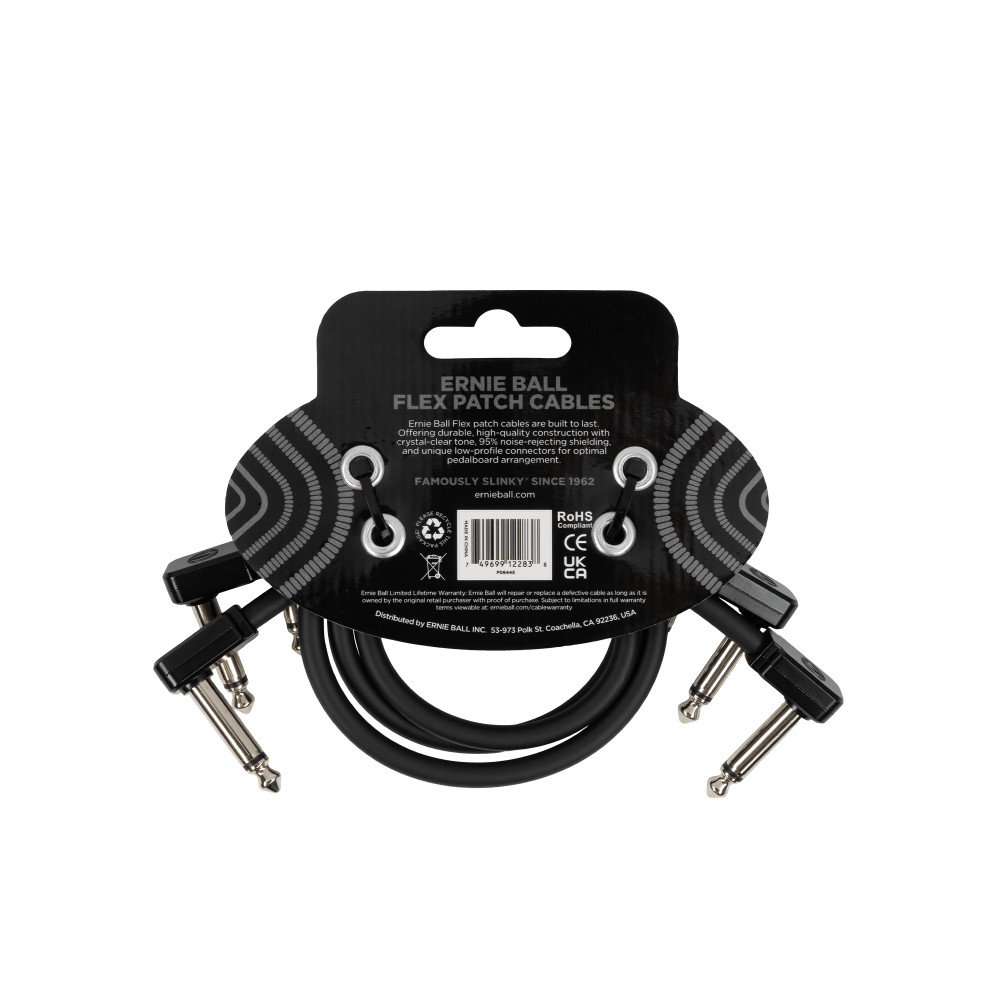 Ernie Ball Flex Patch Cable 12in - Black - 3 Pack