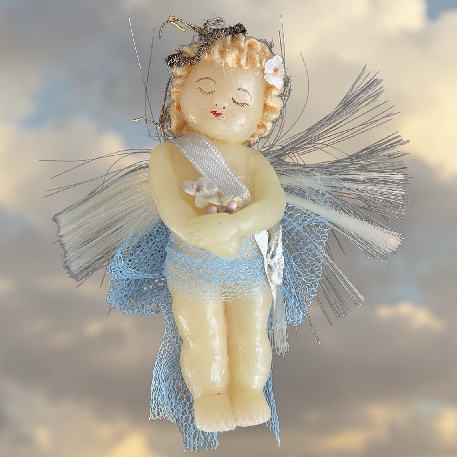 OOAK Wax Angel / Cherub Christmas Ornament Artist Gladys MacDowell RARE