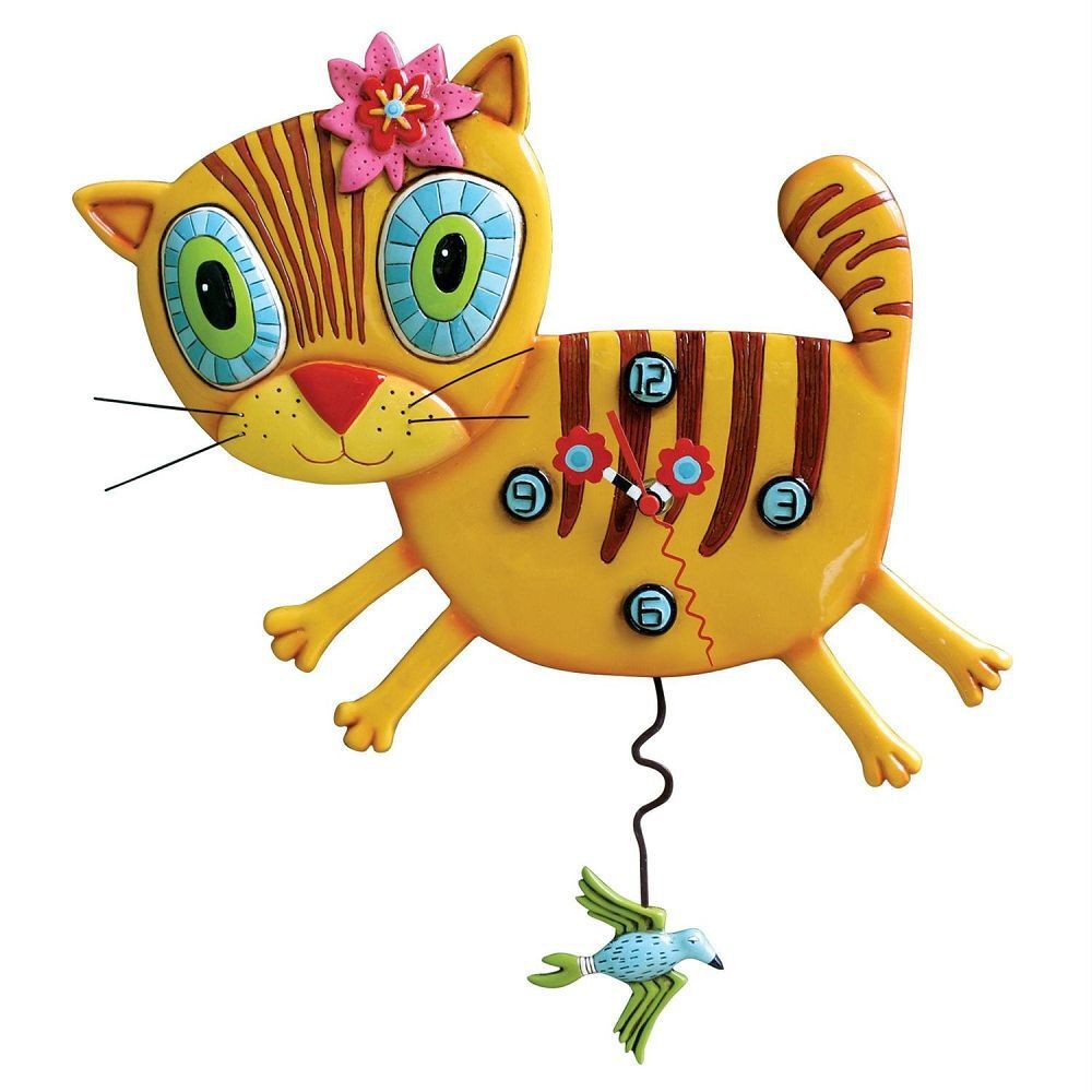 Allen Wall Clock with Pendulum - Yellow Cat