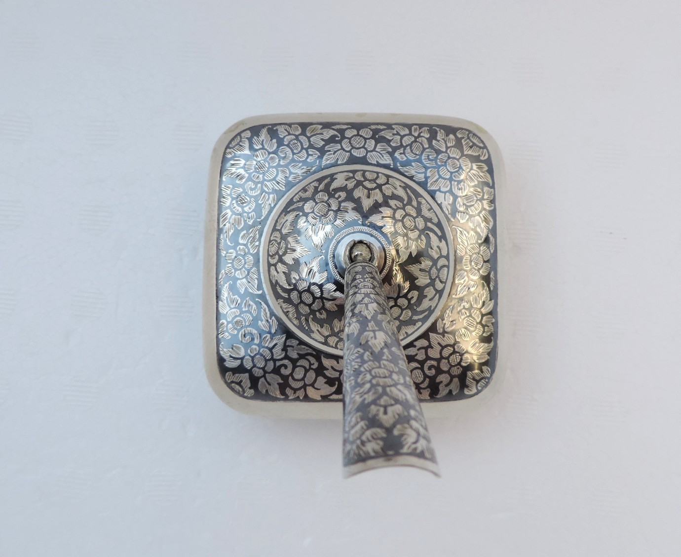 Thai Nakon Siam Sterling Silver Niello Pen Pencil Holder box Desktop Stand 205g