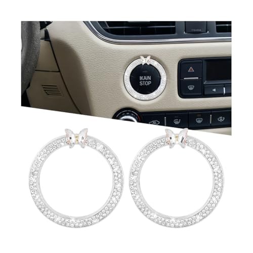 2PCS Bling Butterfly Car Engine Push Start Button Decoration Ring, White