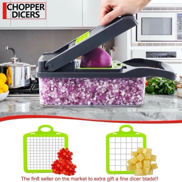 Multi-Function 11-in-1 Vegetable Chopper Slicer Dicer Grater Green Gray Set