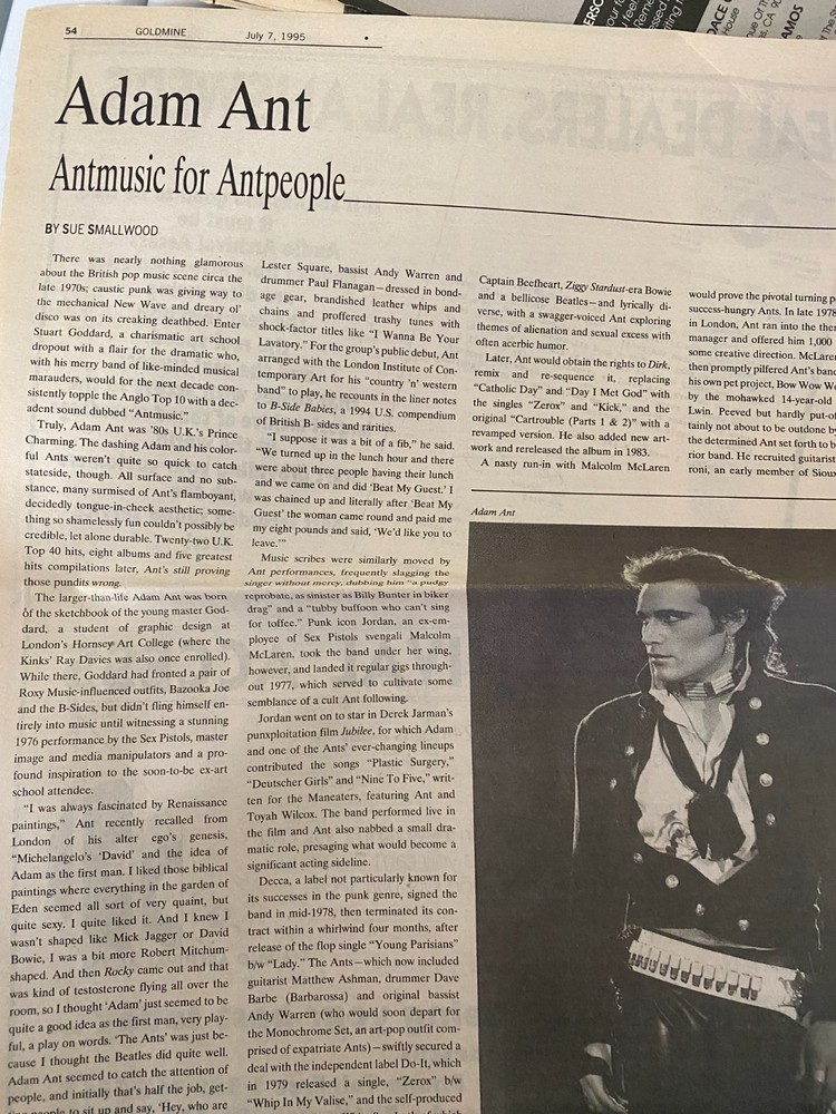 Adam Ant, Seven Page Vintage Clipping