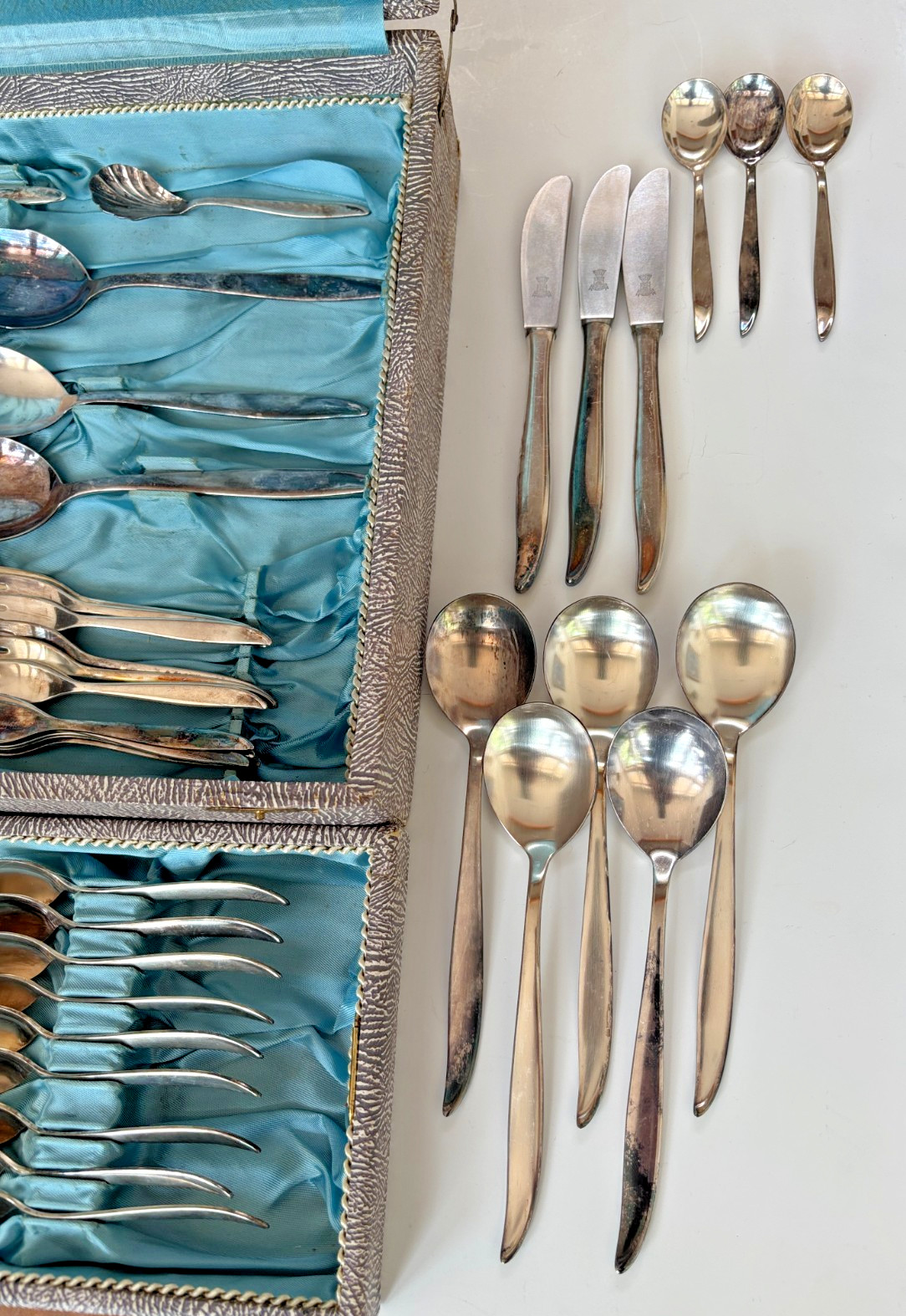 Vintage Ebel Solingen MCM Silverplated 120 Flatware Set Lot 64 Pieces with Chest