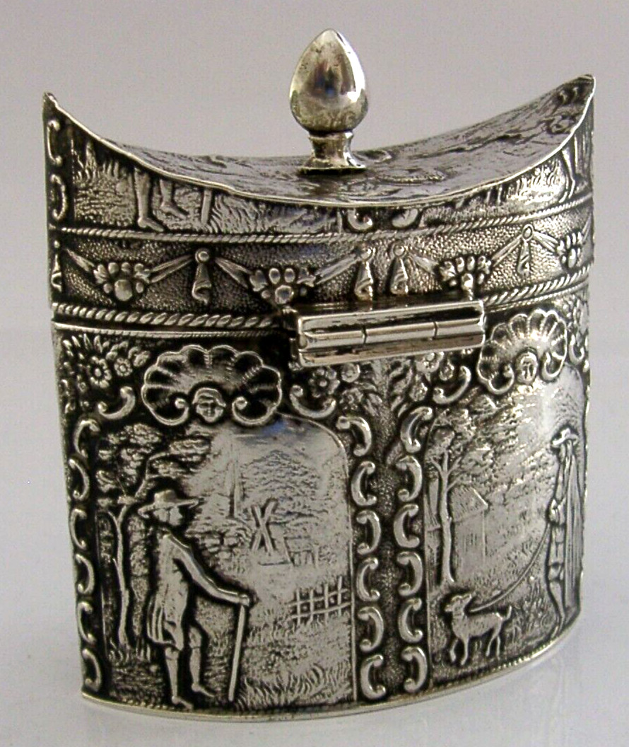 SUPERB HANAU DUTCH SOLID STERLING SILVER TEA CADDY CANISTER BOX 1903 ANTIQUE 82g