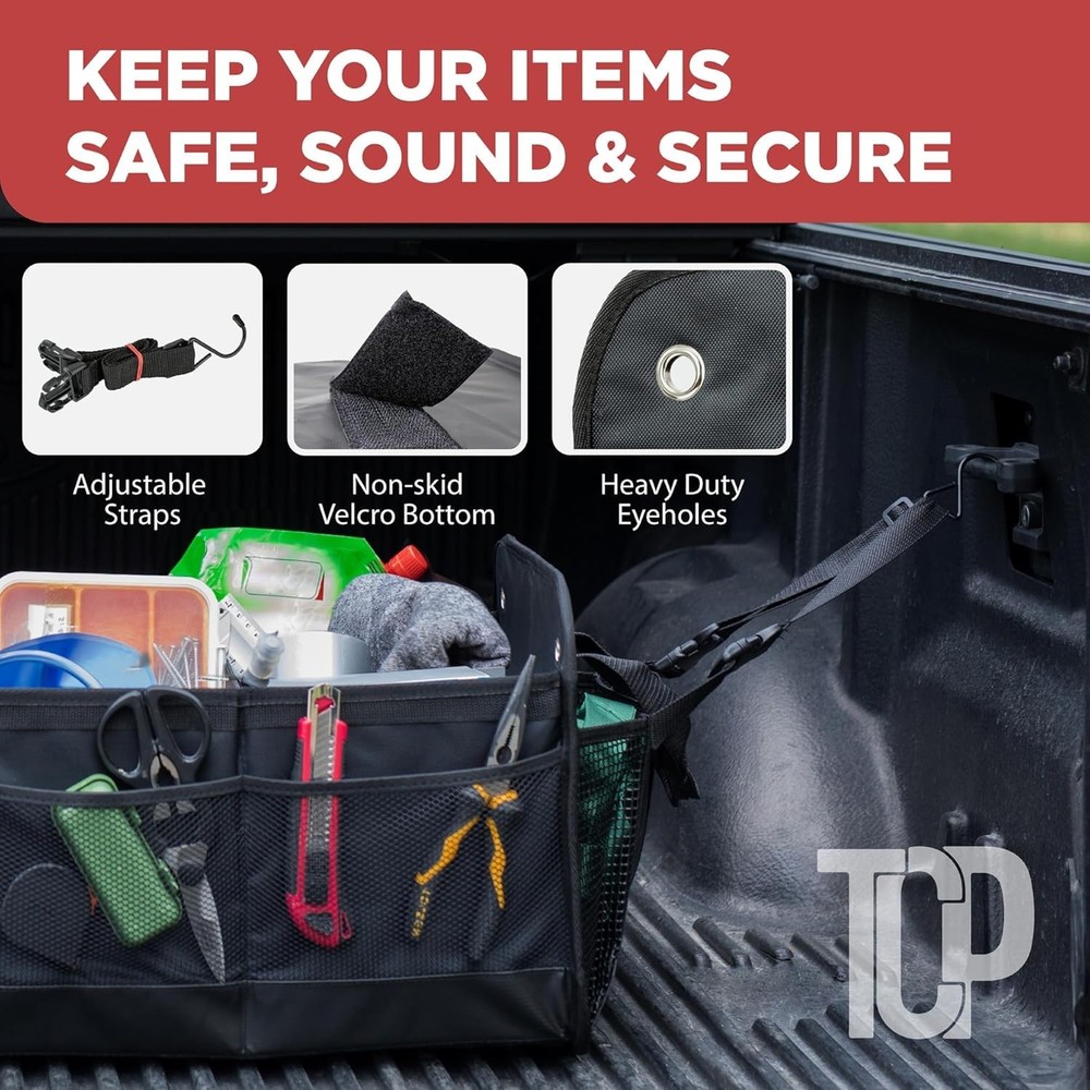 Versatile Car Storage Organizer with Adjustable Compartments and Securing Straps