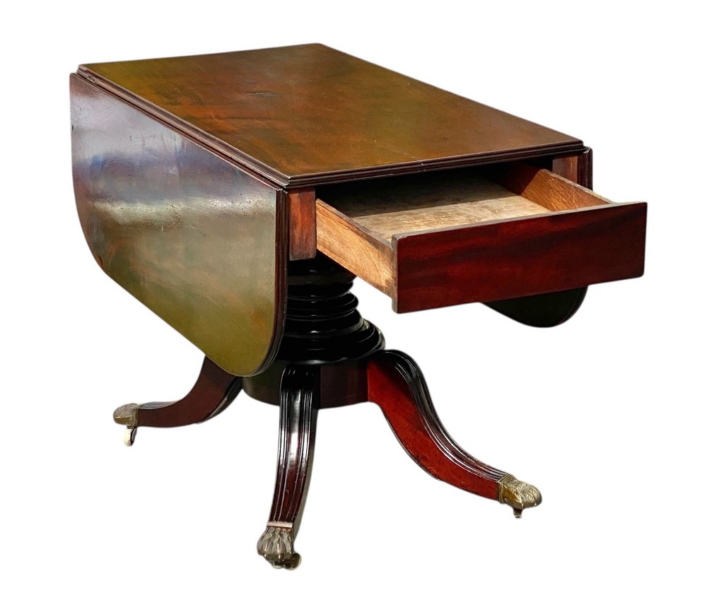 Antique Boston Mahogany Classical Drop Leaf Dining Table