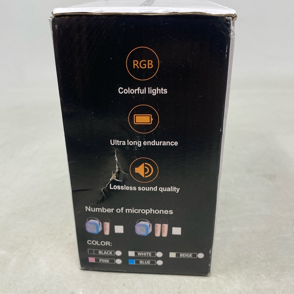 Mini Karaoke Machine with 2 Wireless Microphones - Beige Portable Bluetooth