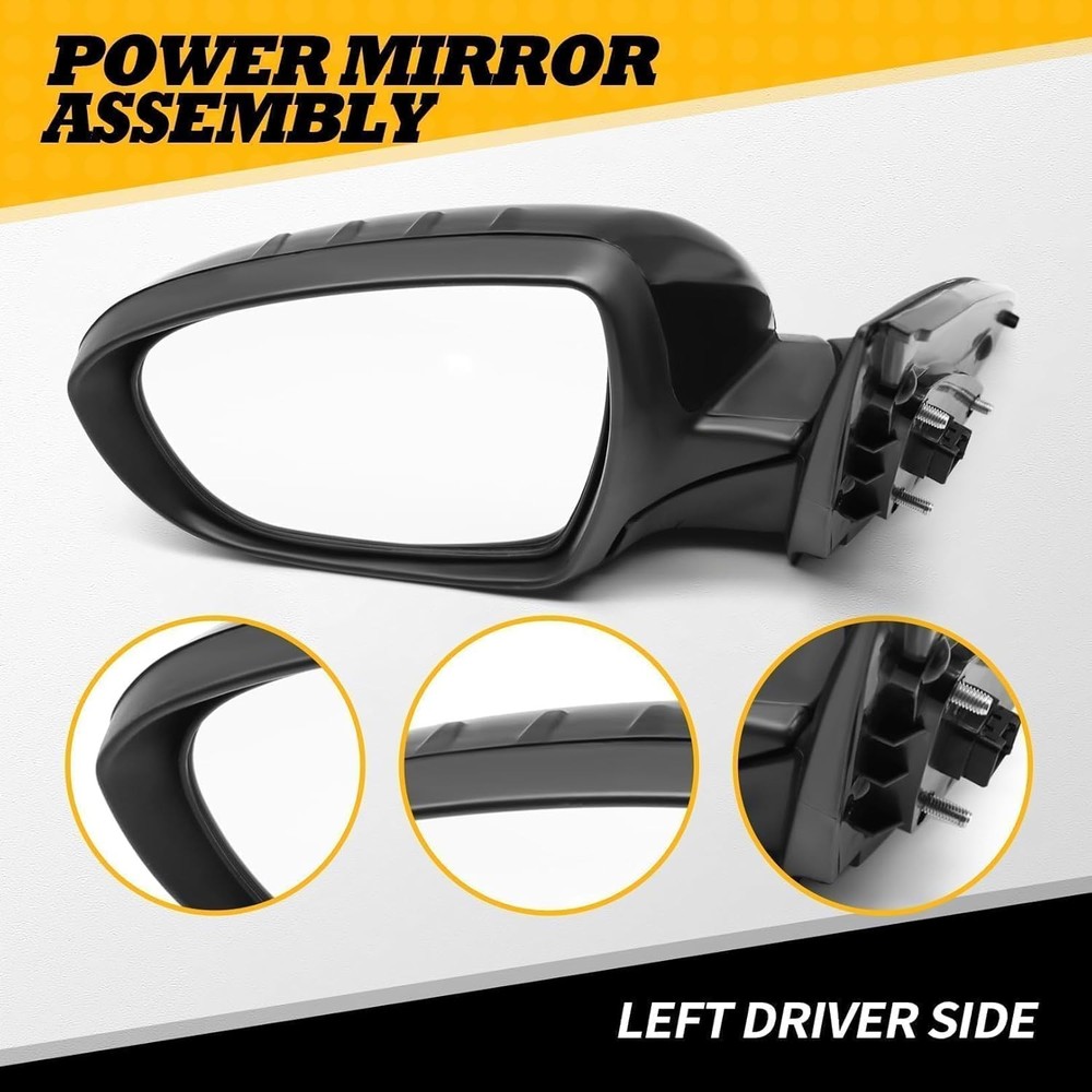 Power Left Driver Side Mirror Assembly Compatible with 2011-2013 Left, Black