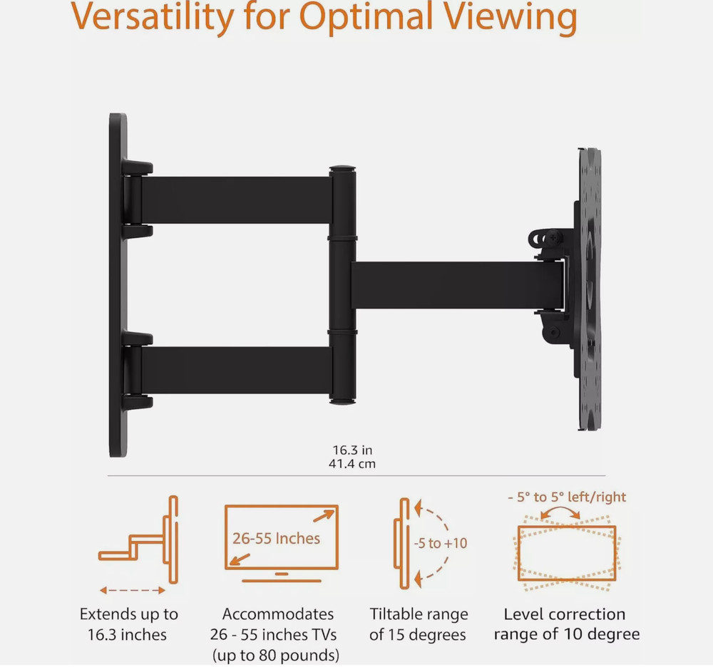 Versatile Wall Mount for 26-55" TVs - Full Motion, Easy Install