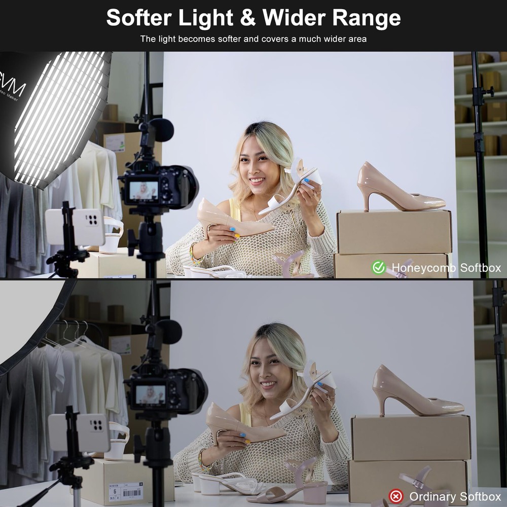 GVM Soft Boxes Lighting, Bowens Mount with Honeycomb Grid, Compatible with P8...