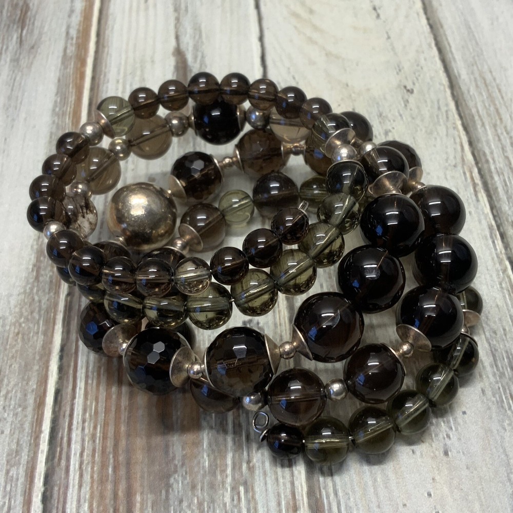 Memory wire twisted wrap smoky quartz bracelet
