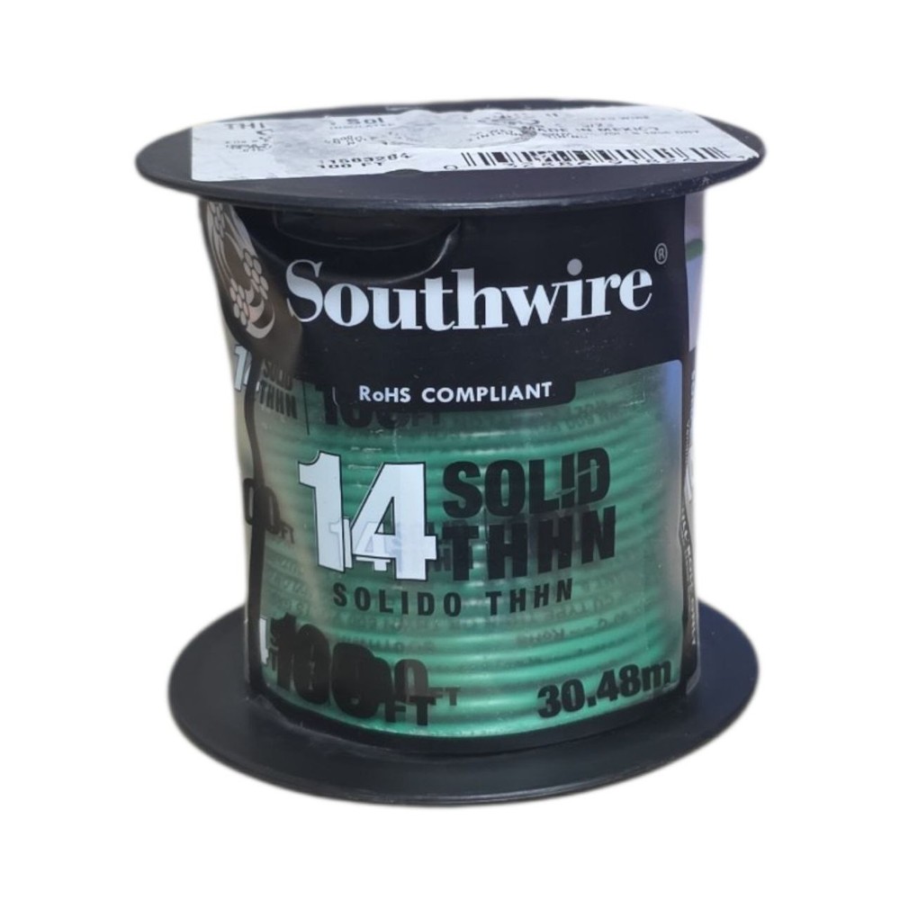 Southwire 100 ft. 14 Green Solid CU THHN Wire
