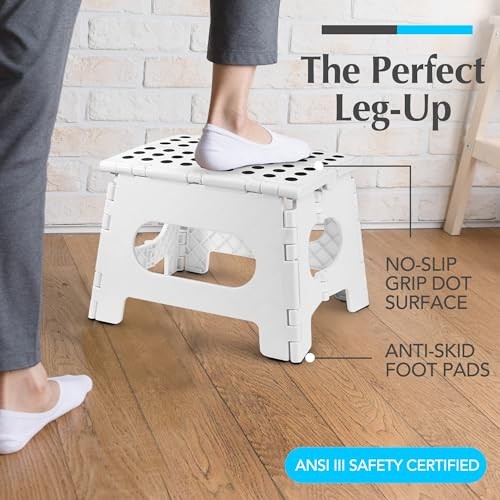 Folding Lightweight Step Stool - Sturdy Enough to Support Adults 9 Inch White