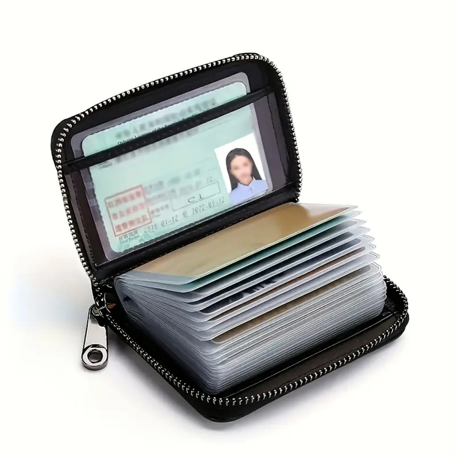 RFID Blocking Genuine Leather Zipper Wallet – Secure Card Holder Organizer