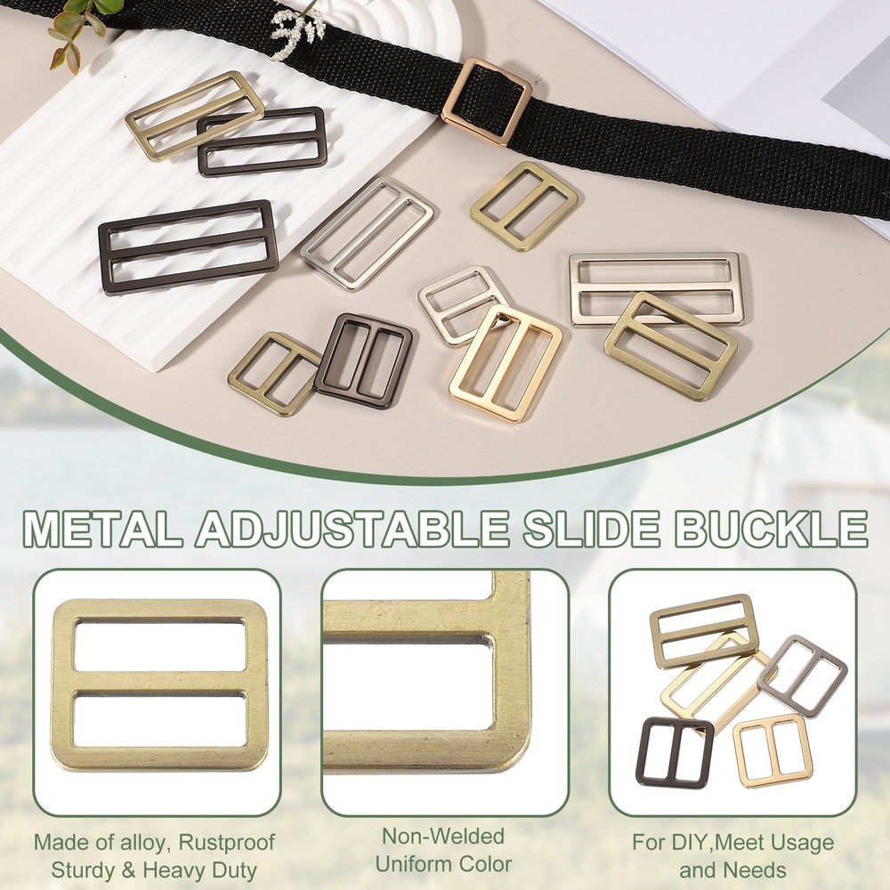 Slide Tri-Glide Buckle, 1"Metal Adjustable Slide Rectangle 6 Pcs & Brass
