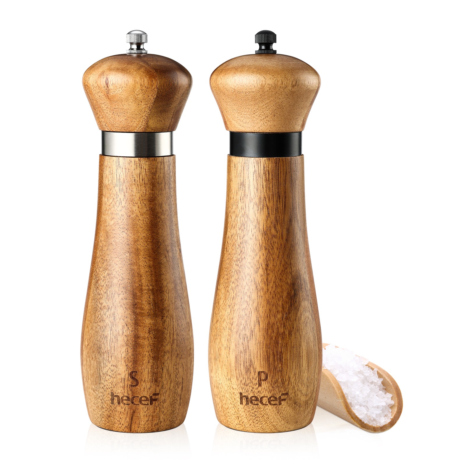 2PCS Wooden Salt and Pepper Grinder Set 20CM Large Mill w/Customized Coarseness