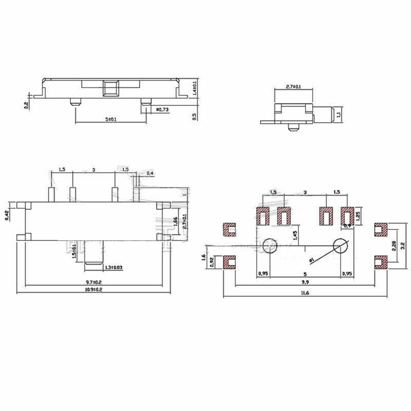 Micro Slide Switch 3 Position 8 Pin Mini SMD Switch PCB Panel Mount 1.5mm Handle