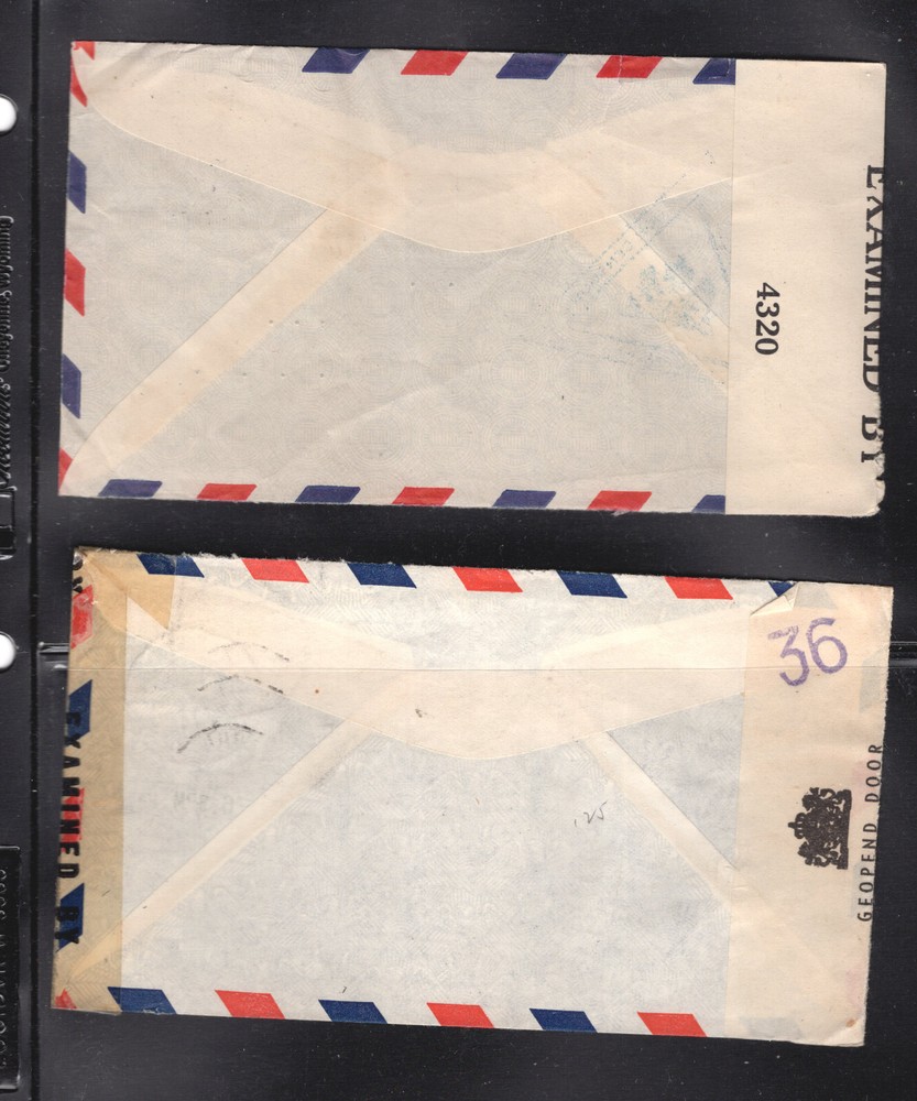 Curacao 2 nice double censor airmail covers to US